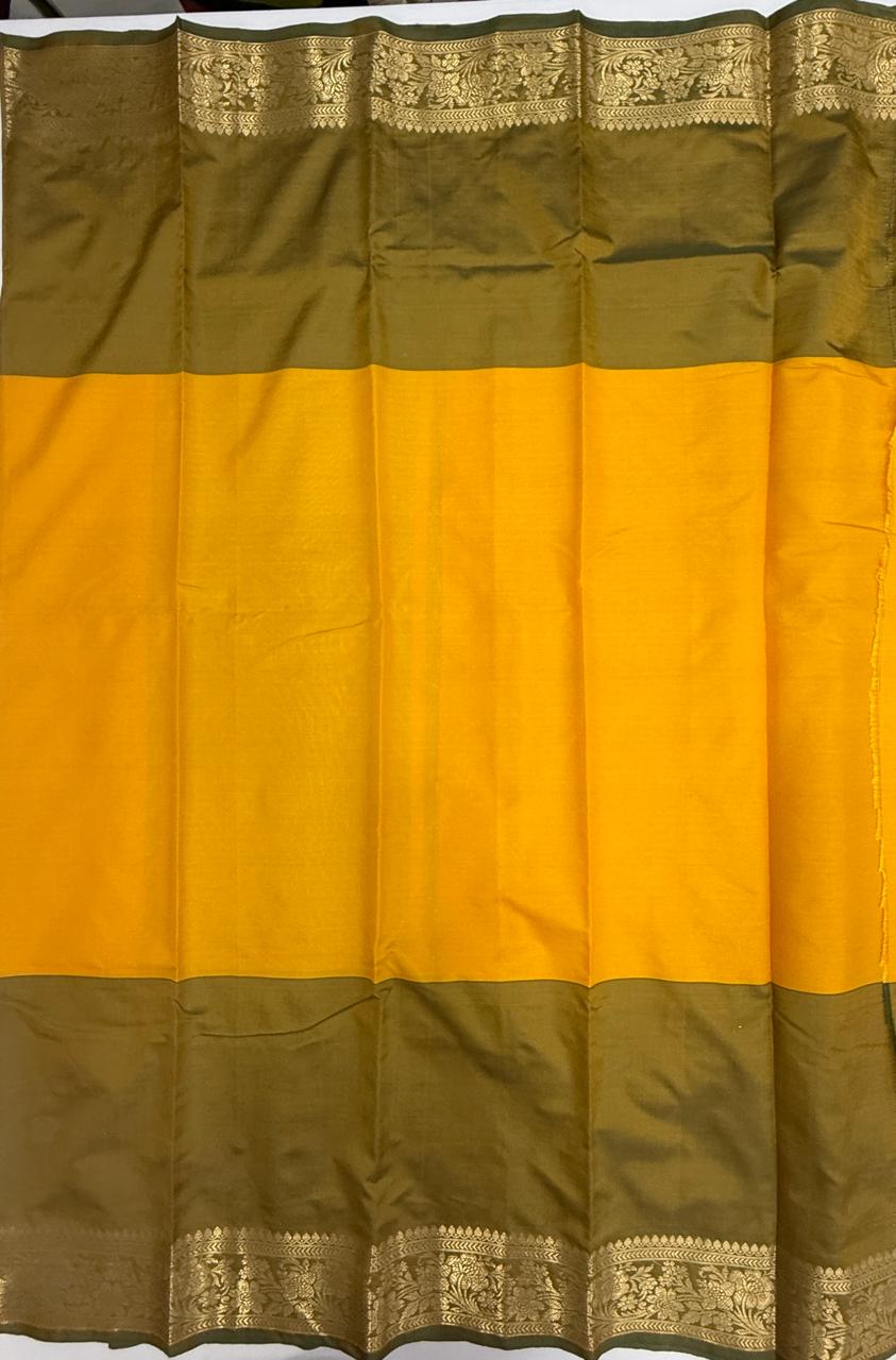 VSAS1532 - yellow with mehandi green color body, pallu , blouse.