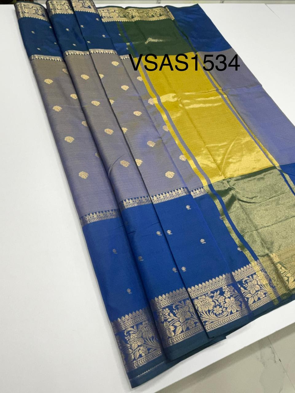 VSAS1534 - dual peacock blue color body, pallu , blouse.