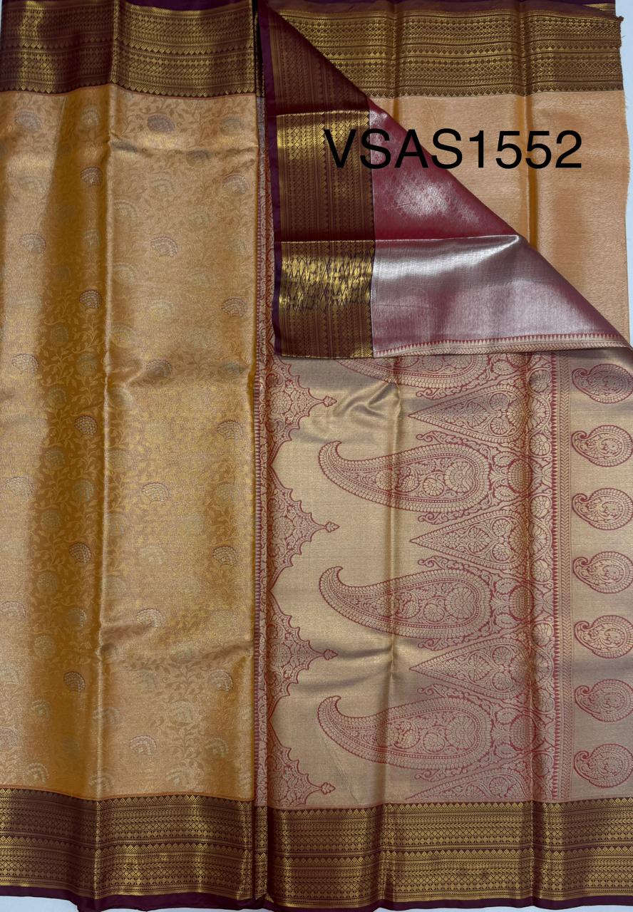VSAS1552 - light peach color body, purple color pallu , blouse.