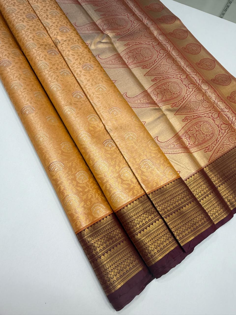 VSAS1552 - light peach color body, purple color pallu , blouse.