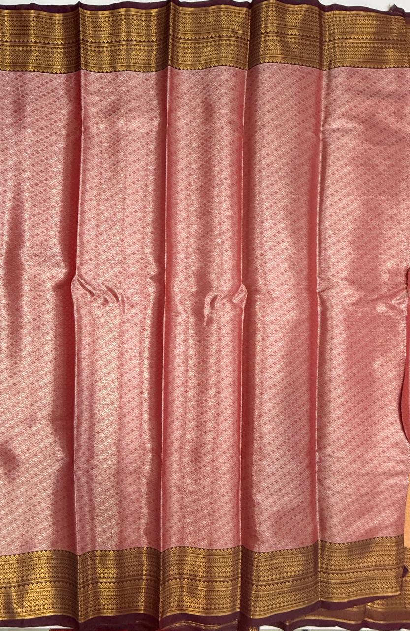 VSAS1552 - light peach color body, purple color pallu , blouse.