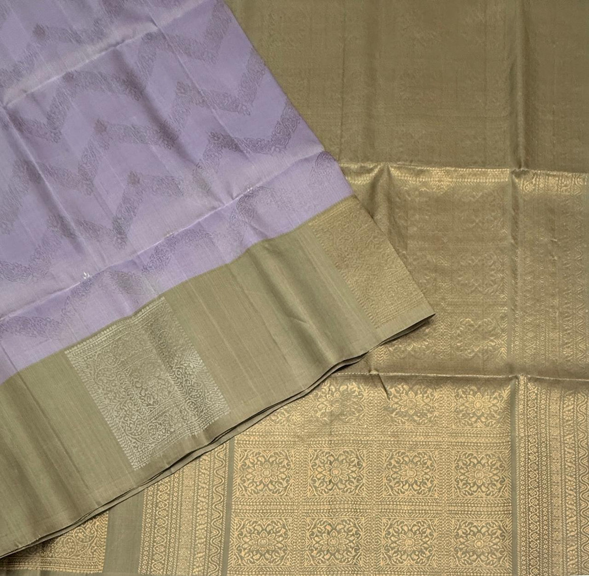 VSF1014 - pastel lavender color body , beige color pallu,blouse - Pure silk saree