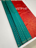 VSTP147 -blue color body, pinkish orange color pallu, blouse - Pure silk saree