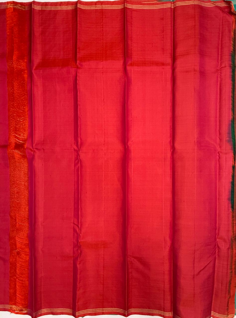 VSTP147 -blue color body, pinkish orange color pallu, blouse - Pure silk saree