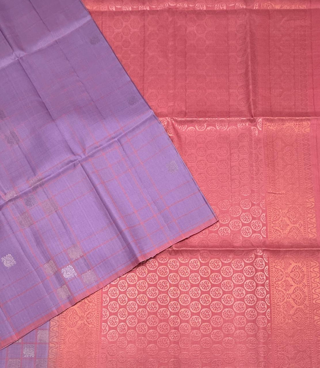 VSF963 - lavender color body , pink color pallu,blouse - Pure silk saree