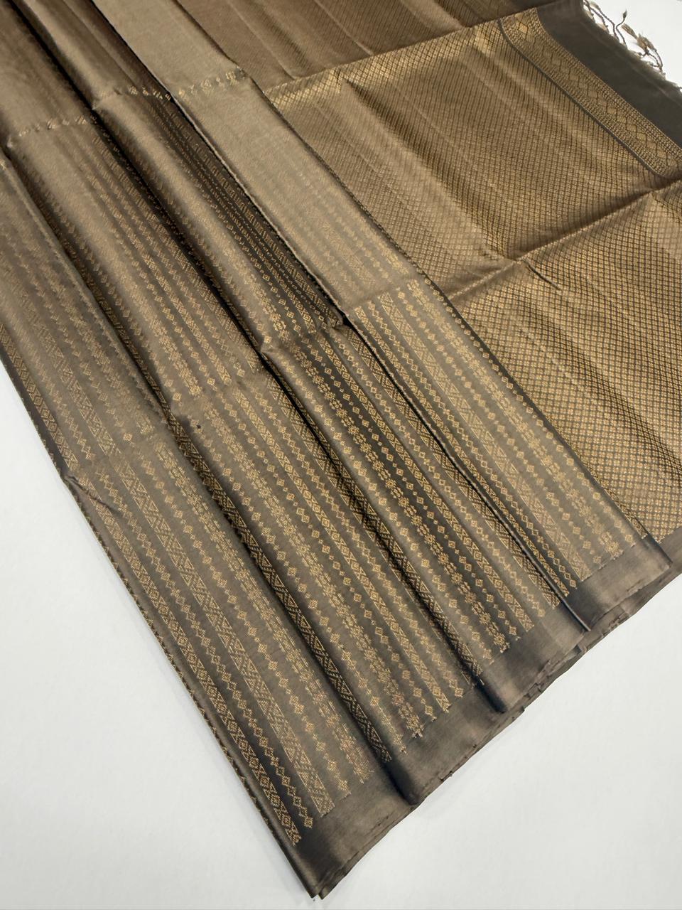 VSA635 - cement grey color body, pallu , blouse pure silk saree