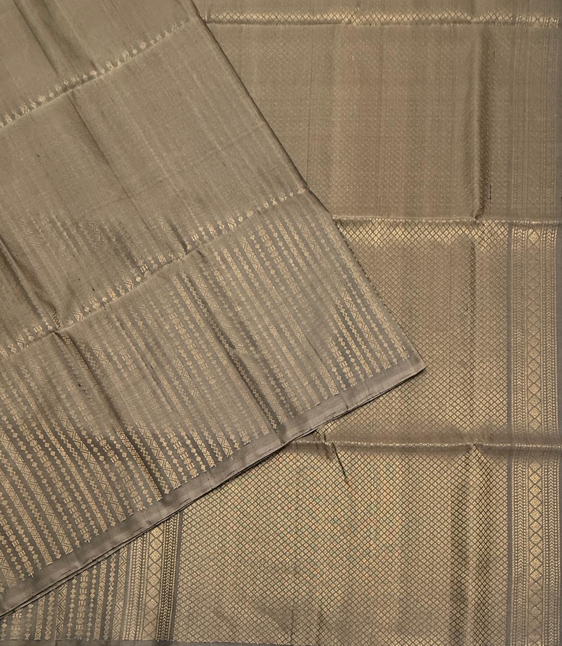 VSA635 - cement grey color body, pallu , blouse pure silk saree