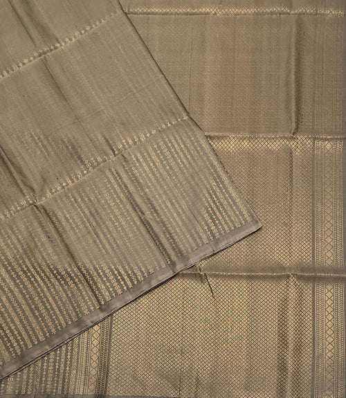 VSA635 - cement grey color body, pallu , blouse pure silk saree