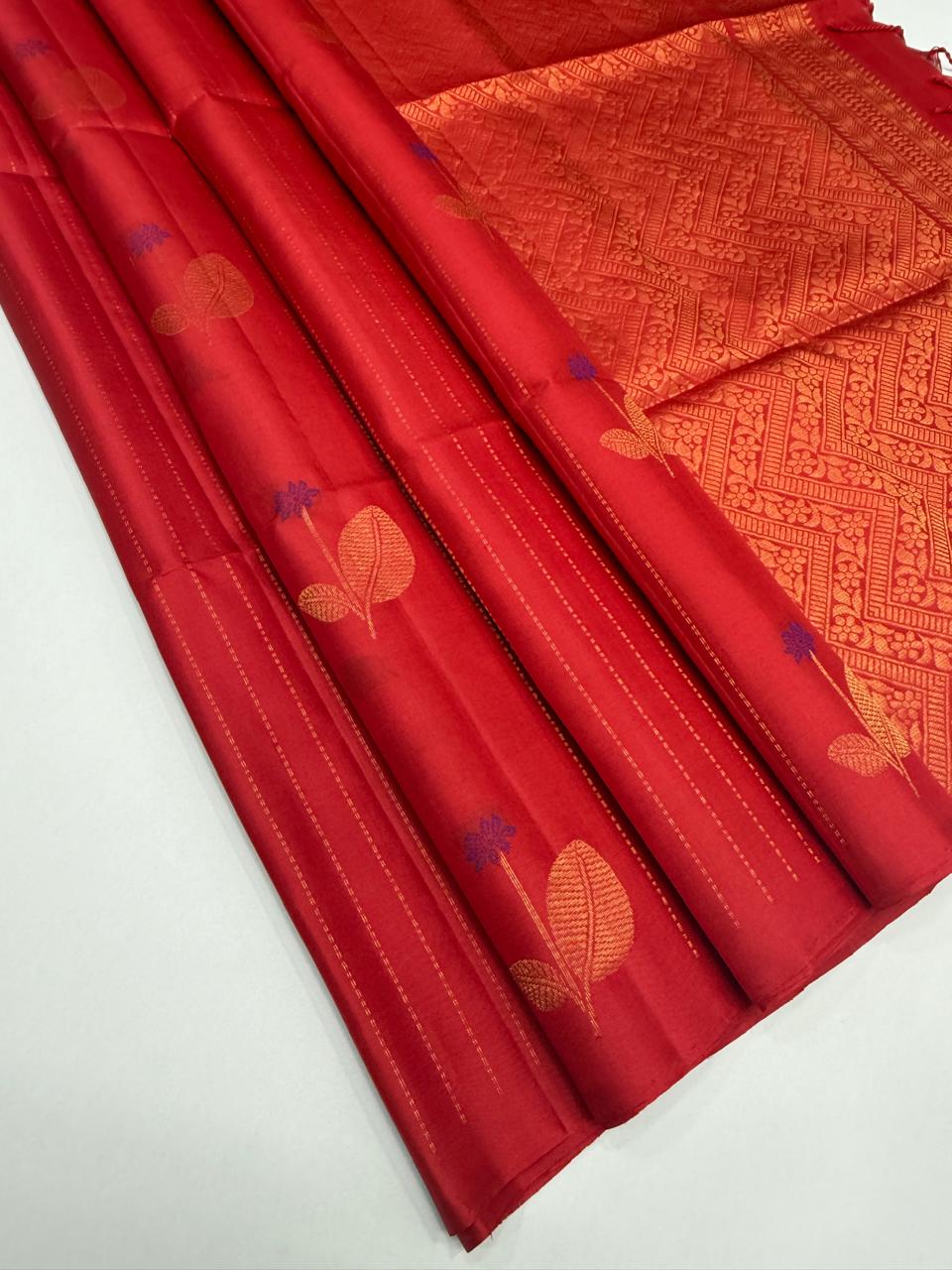VSF1249 - red color body, color pallu,blouse - Pure silk saree