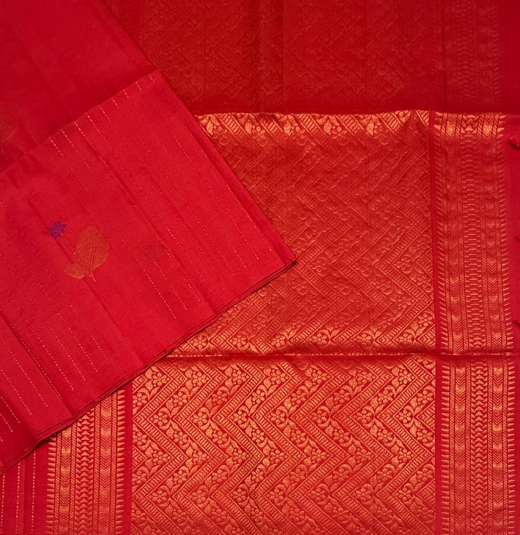VSF1249 - red color body, color pallu,blouse - Pure silk saree