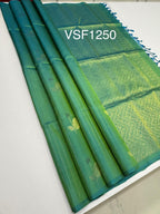 VSF1250 - bluish green color body , color pallu,blouse - Pure silk saree