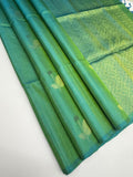 VSF1250 - bluish green color body , color pallu,blouse - Pure silk saree