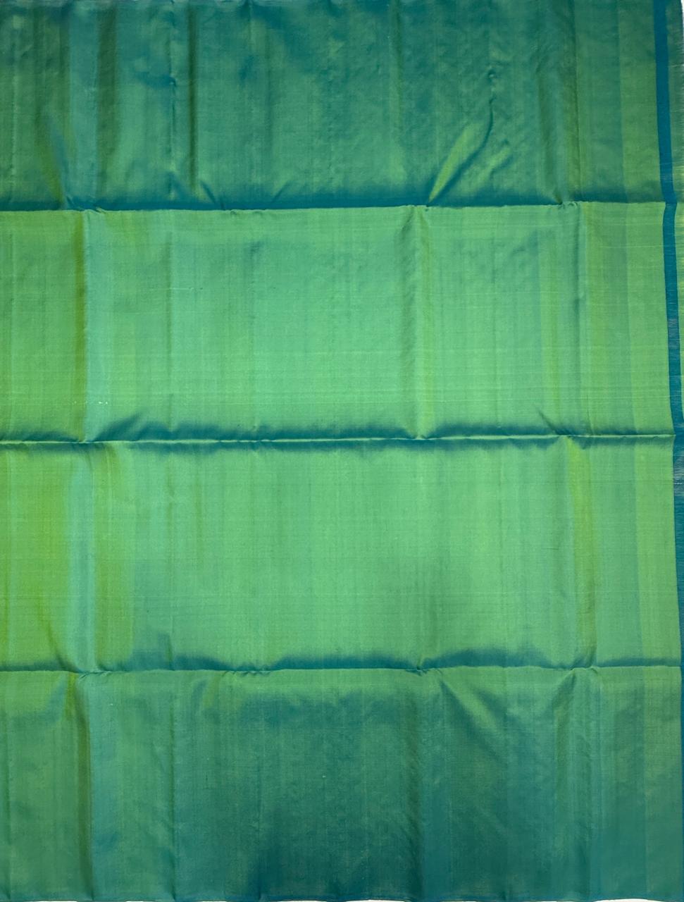 VSF1250 - bluish green color body , color pallu,blouse - Pure silk saree