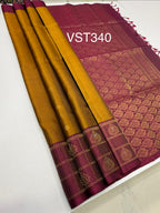 VST340 - honey brown color body , purple color pallu , blouse - Pure silk saree