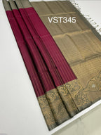 VST345 - purple color body , grey color pallu , blouse - Pure silk saree