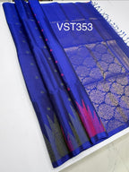 VST353 - pepsi blue color body , pallu , blouse - Pure silk saree