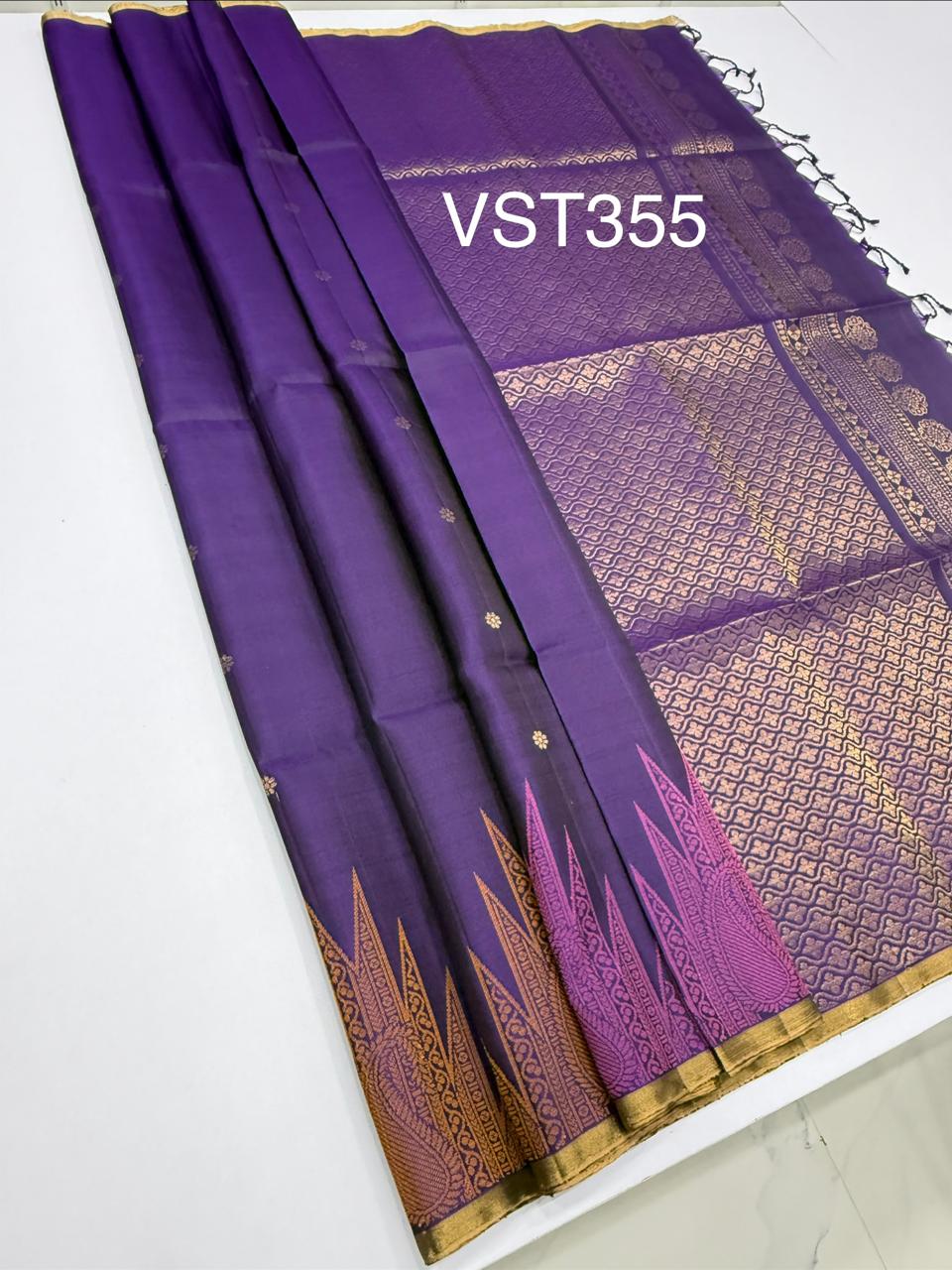 VST355 - violet color body , pallu , blouse - Pure silk saree