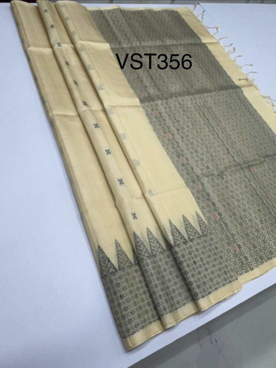 VST356 - sandal color body , pallu , blouse - Pure silk saree