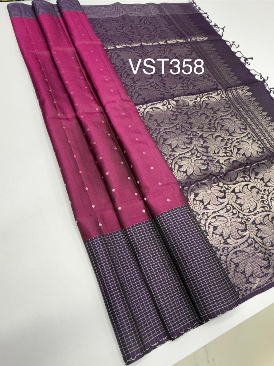 VST358 - purple color body , violet color pallu , blouse - Pure silk saree
