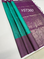 VST360 - peacock green color body , purple color pallu , blouse - Pure silk saree
