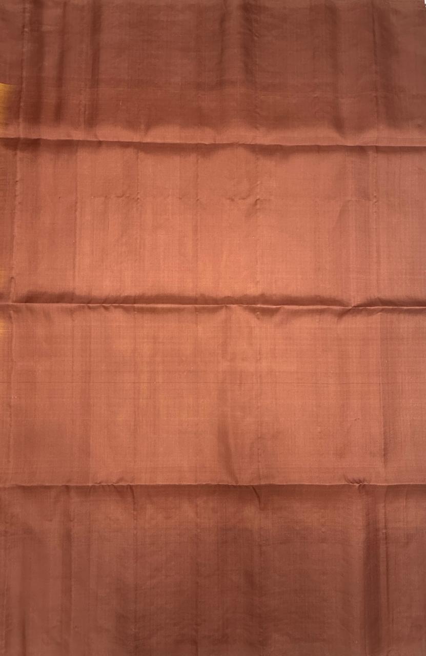 VSF1251 - golden yellow color body , chocolate brown color pallu,blouse - Pure silk saree