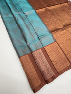 VSF1252 - pastel blue color body , chocolate brown color pallu,blouse - Pure silk saree