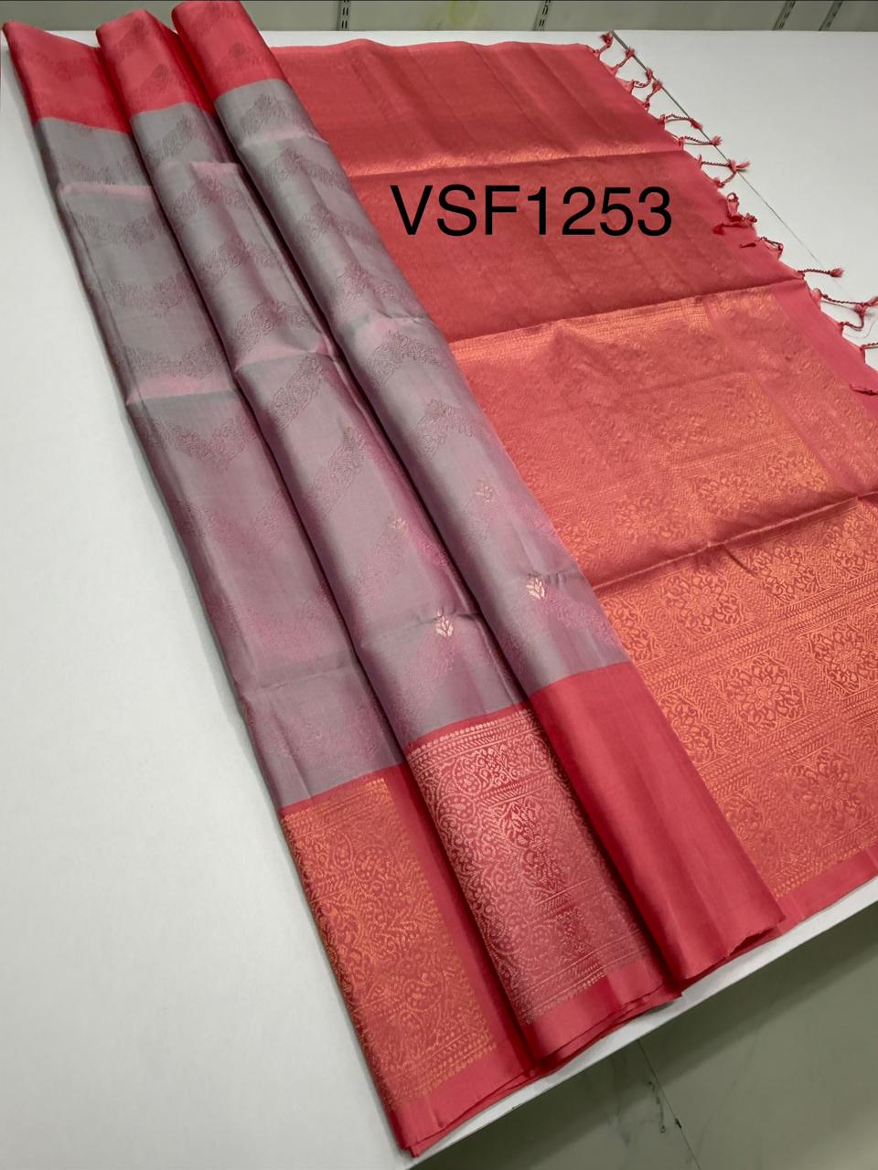 VSF1253 - light lavender color body , pink color pallu,blouse - Pure silk saree