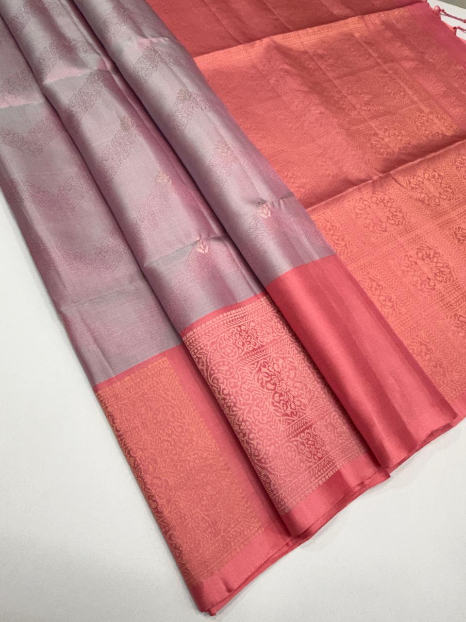 VSF1253 - light lavender color body , pink color pallu,blouse - Pure silk saree