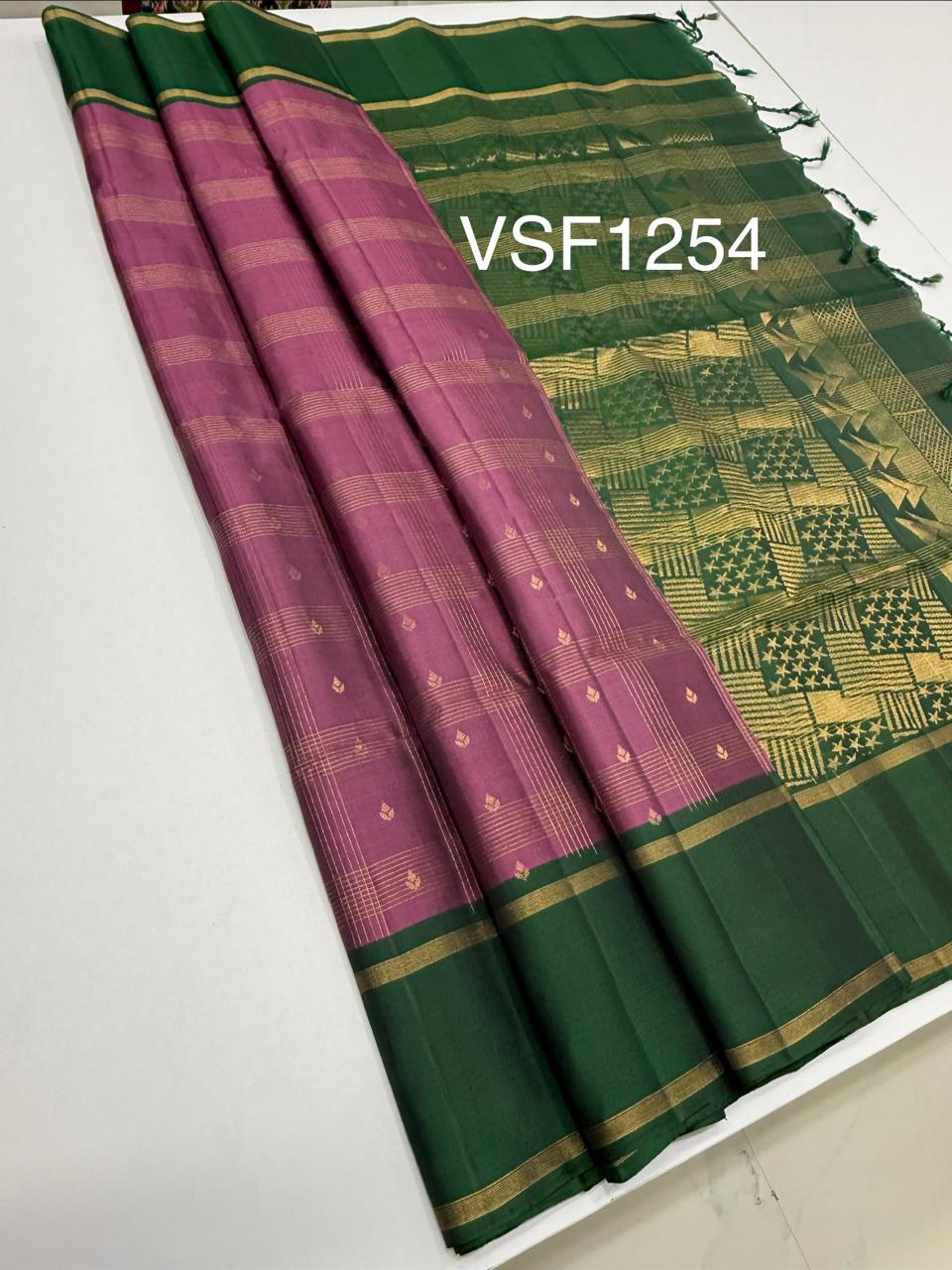 VSF1254 - light purple color body , green color pallu,blouse - Pure silk saree