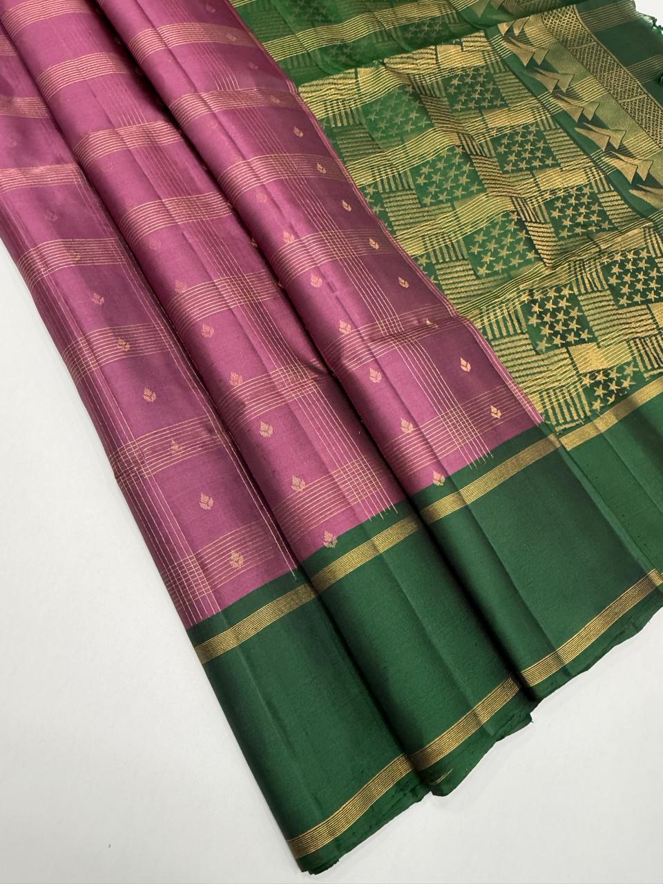 VSF1254 - light purple color body , green color pallu,blouse - Pure silk saree