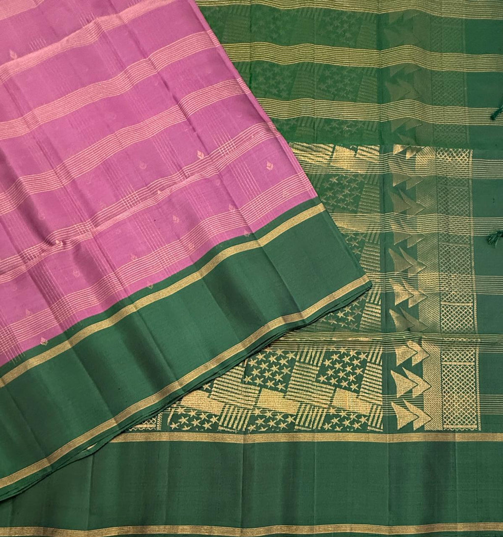VSF1254 - light purple color body , green color pallu,blouse - Pure silk saree