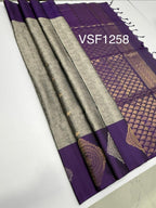 VSF1258 - grey color body , violet color pallu,blouse - Pure silk saree