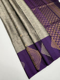 VSF1258 - grey color body , violet color pallu,blouse - Pure silk saree