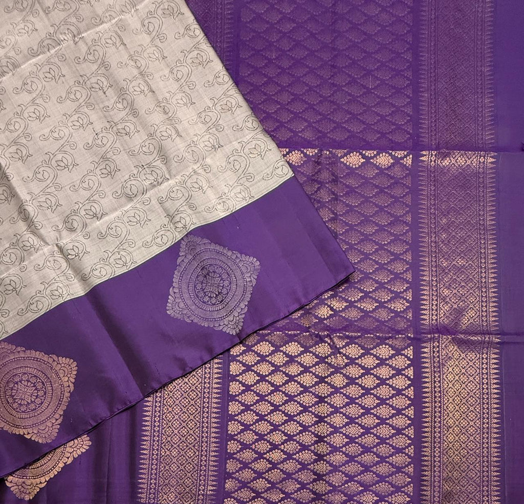 VSF1258 - grey color body , violet color pallu,blouse - Pure silk saree