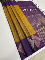 VSF1259 - cow dung green color body , violet color pallu,blouse - Pure silk saree