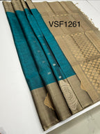 VSF1261 - peacock blue color body , violet color pallu,blouse - Pure silk saree