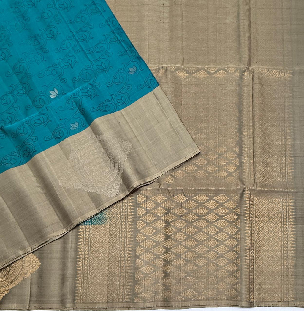 VSF1261 - peacock blue color body , violet color pallu,blouse - Pure silk saree