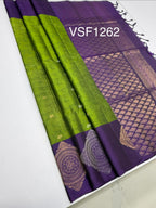 VSF1262 - leaf green color body , violet color pallu,blouse - Pure silk saree