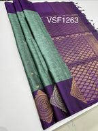 VSF1263 - pastel blue color body , violet color pallu,blouse - Pure silk saree