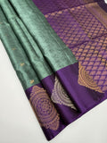 VSF1263 - pastel blue color body , violet color pallu,blouse - Pure silk saree
