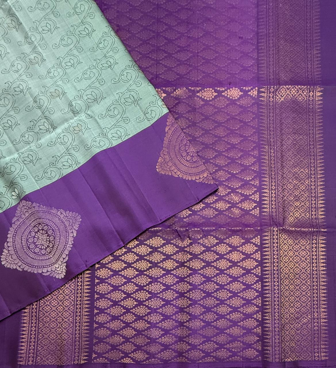 VSF1263 - pastel blue color body , violet color pallu,blouse - Pure silk saree