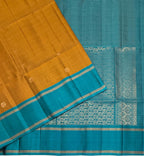 VSF1274 - mustard color body , peacock blue color pallu,blouse - Pure silk saree