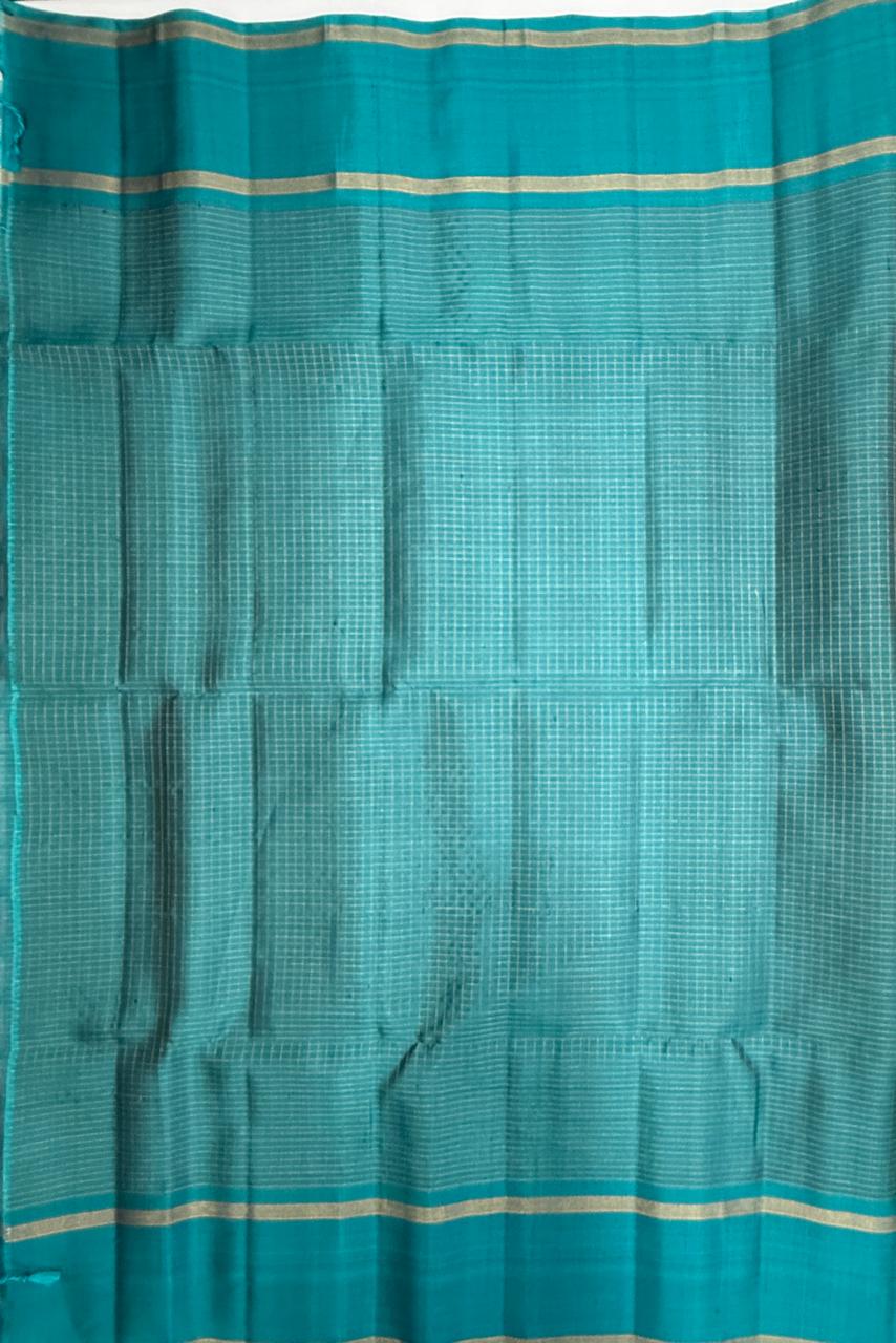 VSF1274 - mustard color body , peacock blue color pallu,blouse - Pure silk saree