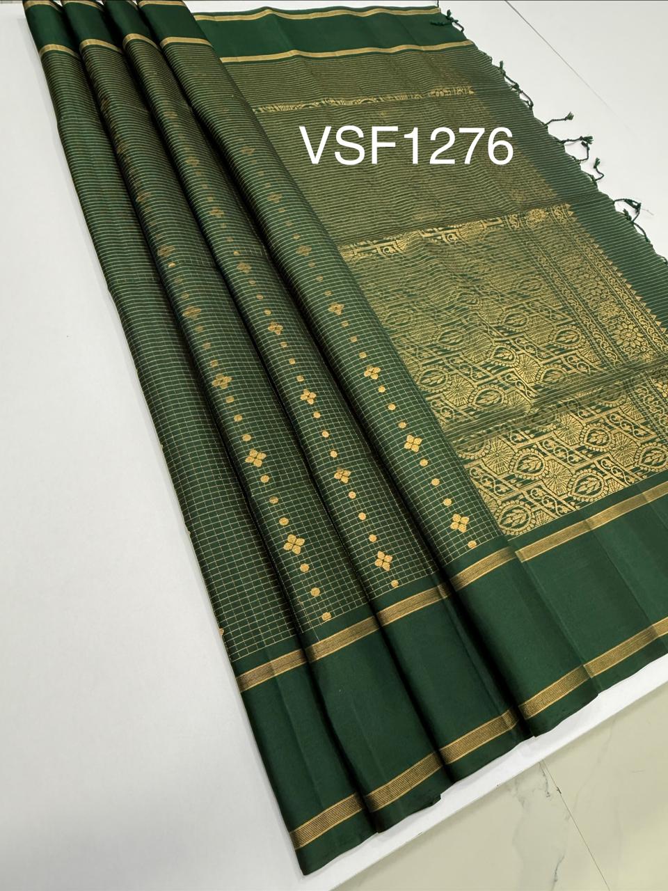 VSF1276 - dark green color body , pallu,blouse - Pure silk saree