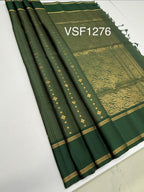 VSF1276 - dark green color body , pallu,blouse - Pure silk saree