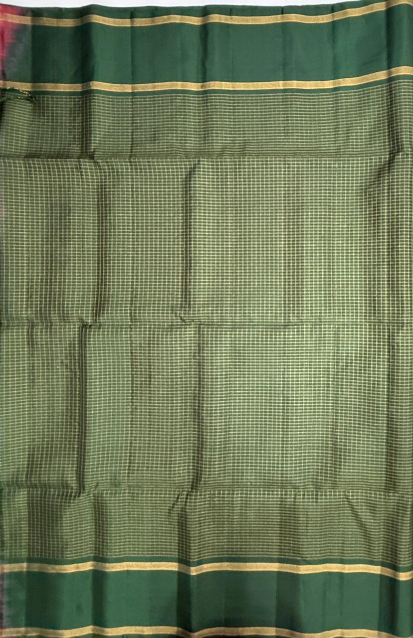 VSF1276 - dark green color body , pallu,blouse - Pure silk saree