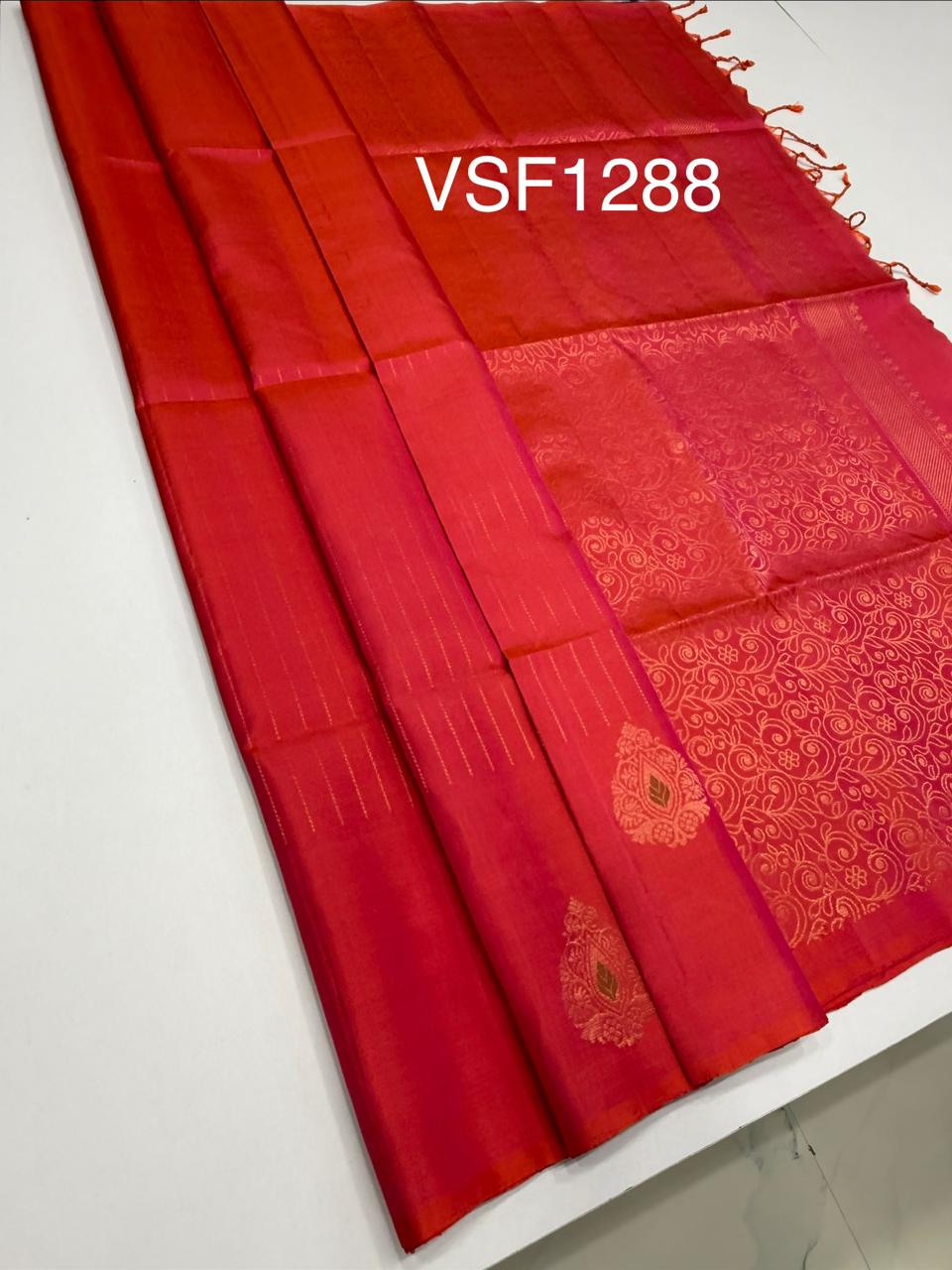 VSF1288 - pinkish orange color body , pallu,blouse - Pure silk saree