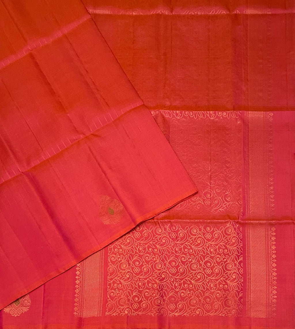 VSF1288 - pinkish orange color body , pallu,blouse - Pure silk saree