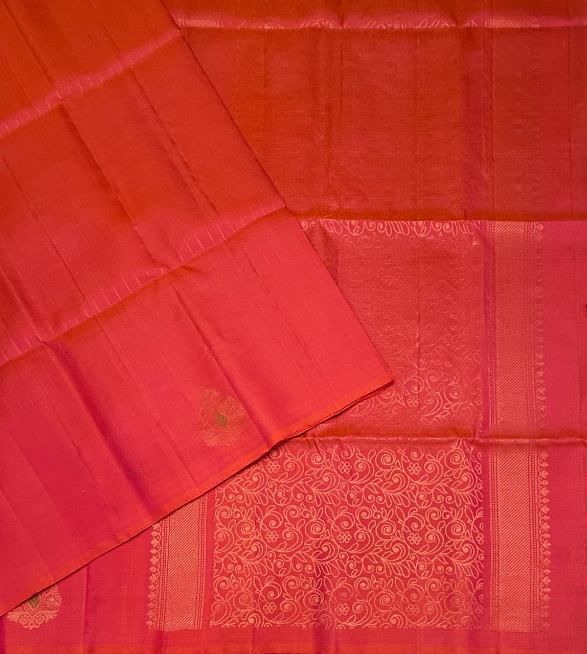 VSF1288 - pinkish orange color body , pallu,blouse - Pure silk saree