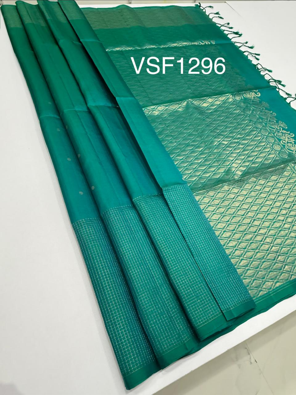 VSF1296 - peacock green color body , pallu,blouse - Pure silk saree